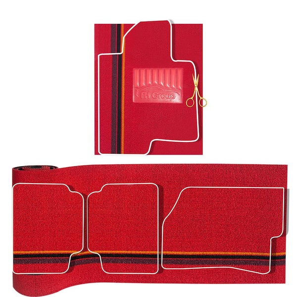 FH Group DIY Ultra Waterproof Trimmable Non-Slip Red Vinyl Floor Mats Red Striped