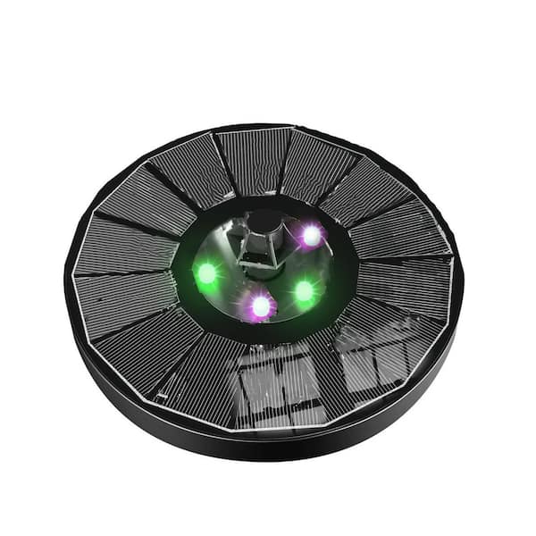 Phewnyzo 3.5W Black Solar Bird Bath Fountain with 100% Glass Panel, Colorful Auto-Cycle LED, 7 Nozzles & 4 Fixers, Pump