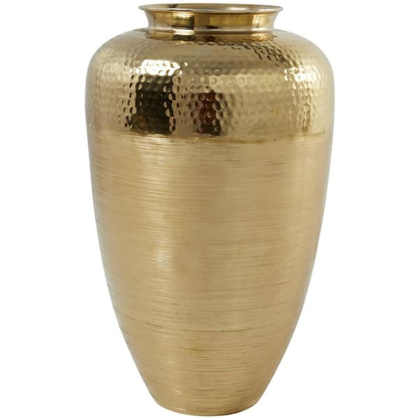 Litton Lane Gold Brushed Aluminum Decorative Vase with Hammered