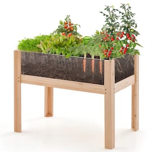 Raised Wooden Garden Bed with Legs 24 in. Elevated Planter Box with 2 Acrylic Panel Sides Drain Holes Movable Beds