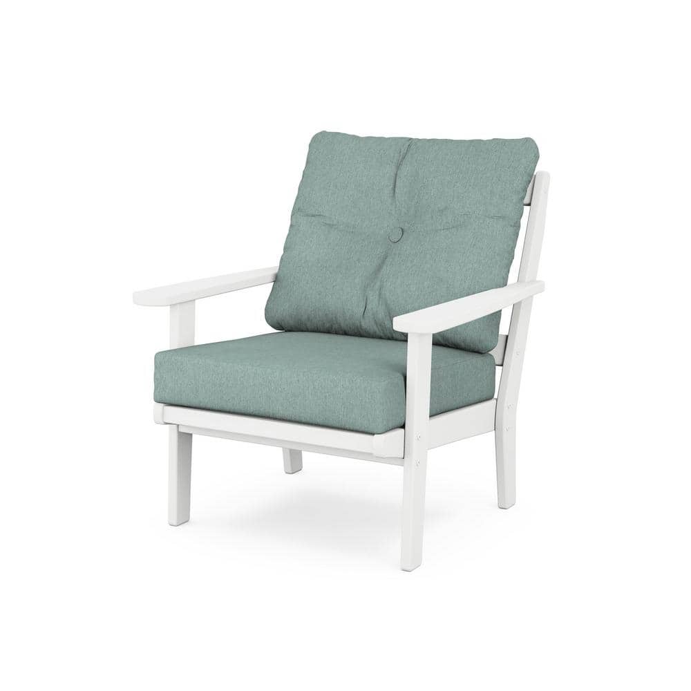 Mission Plastic Outdoor Deep Seating Chair in White with Glacier Spa Cushion price history on PriceWatchPro