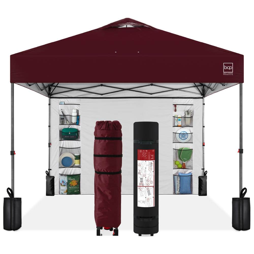 10 ft. x 10 ft. Burgundy Easy Setup Pop Up Canopy Portable Tent with 1-Button Push, Side Wall, Case price history on PriceWatchPro