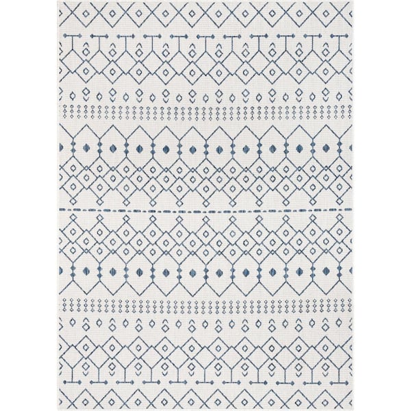 Medusa Nord Moroccan Tribal Light Blue 7 ft. 10 in. x 9 ft. 10 in. Flatweave Indoor/Outdoor Area Rug