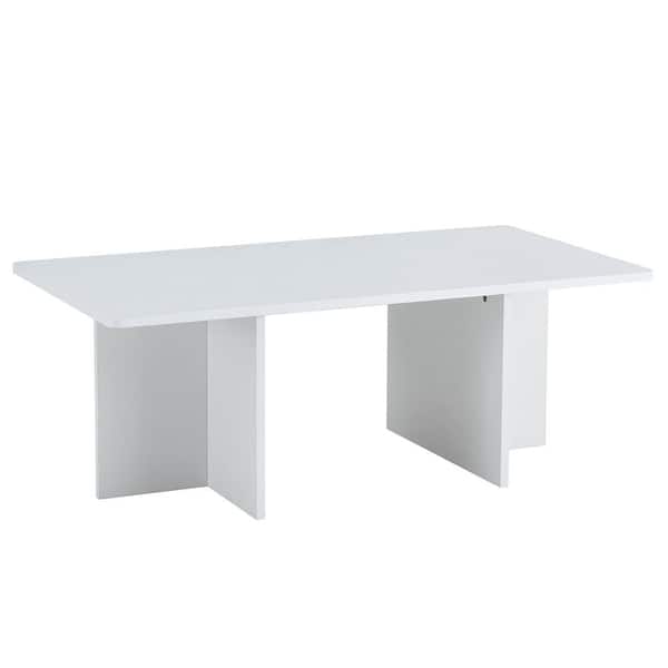 Sudzendf White 44.8 in. Rectangular Wood Coffee Table with MDF Table Top