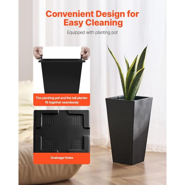 SVOPES Set of 2-22 in. Tall Outdoor Planters, Black Tapered Square