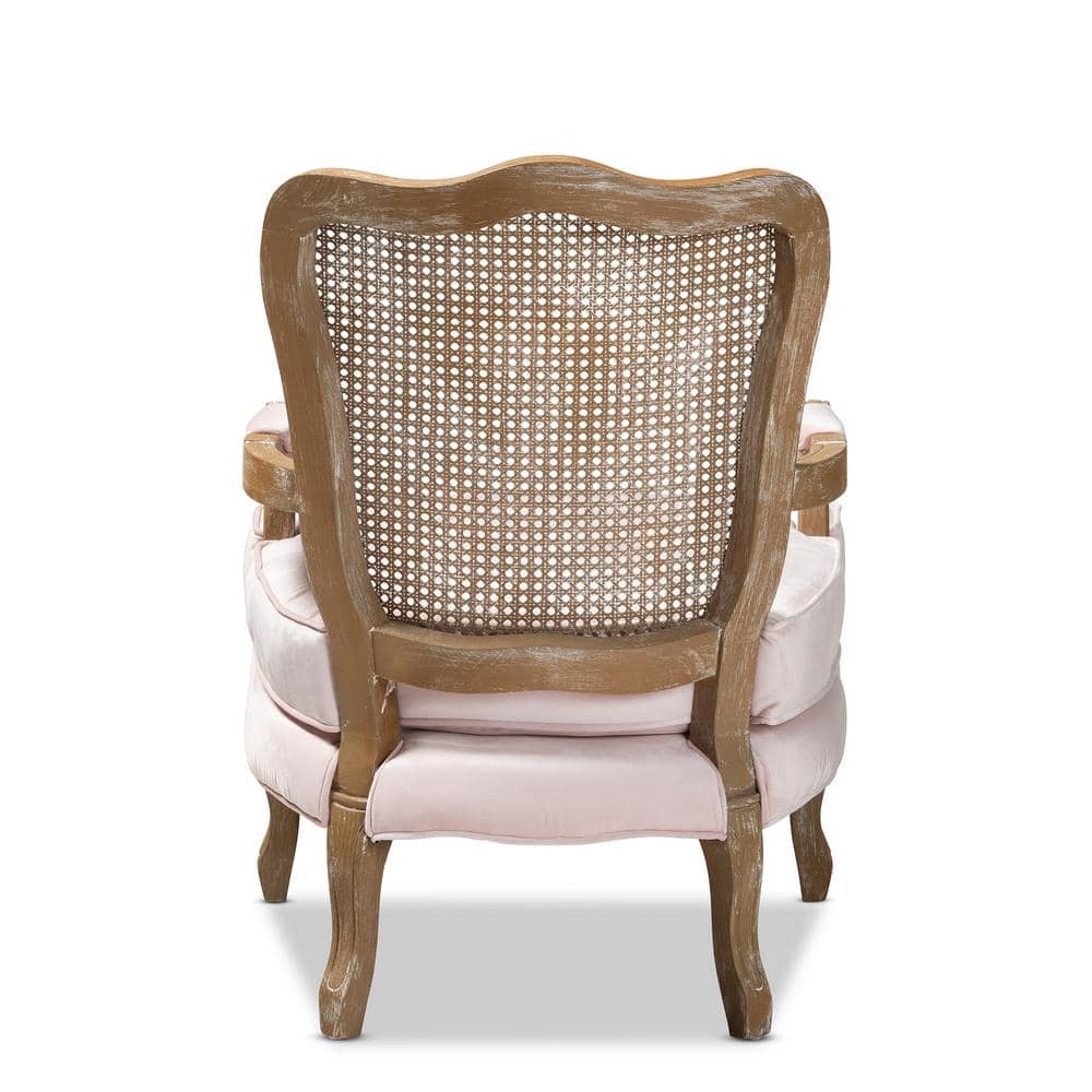 Vallea Light Pink Velvet & White-Washed Oak Armchair