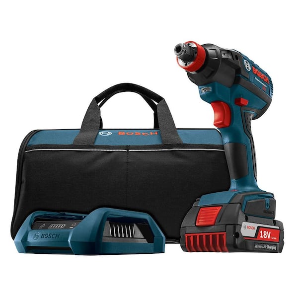 Bosch 18 Volt Lithium-Ion Cordless 1/4 in. Hex and 1/2 in. Brushless Socket-Ready Impact Driver Kit with Wireless Charging Kit
