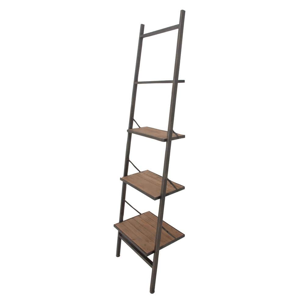 Rustic Brown Wood 4-Tier Ladder Shelving Unit - 77" Height