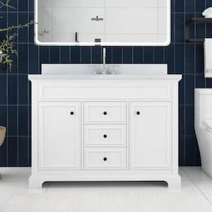 48 in. W x 22 in. D x 36 in. H Single Sink Freestanding Bath Vanity in White with White Engineered Stone Composite Top