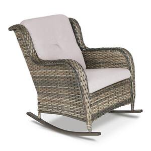 Wicker Outdoor Rocking Chair with Beige Cushion