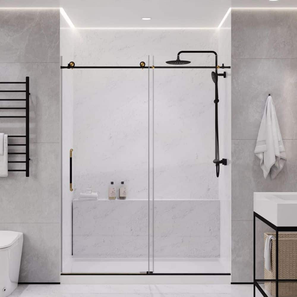 SDHDX 56-60 in. x 76 in. Frameless Sliding Shower Door in Matte Black/Brushed Gold with 3/8 in. Tinted Tempered Glass price history on PriceWatchPro