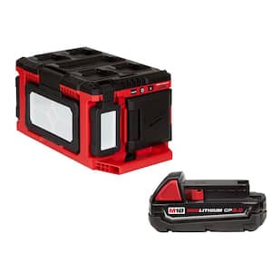 M18 18-Volt Lithium-Ion Cordless PACKOUT 3000 Lumens LED Light with Built-In Charger and (1) 2Ah Battery