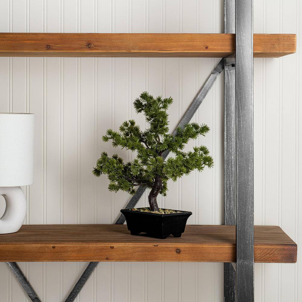 Tiny Green Faux Pine Bonsai Tree in Black Plastic Pot