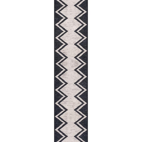 Siksak Modern Chevron Border Ivory/Black 2 ft. x 8 ft. Area Rug