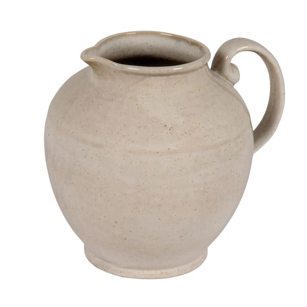 77 fl. oz. Cream Stoneware Pitcher with Reactive Glaze