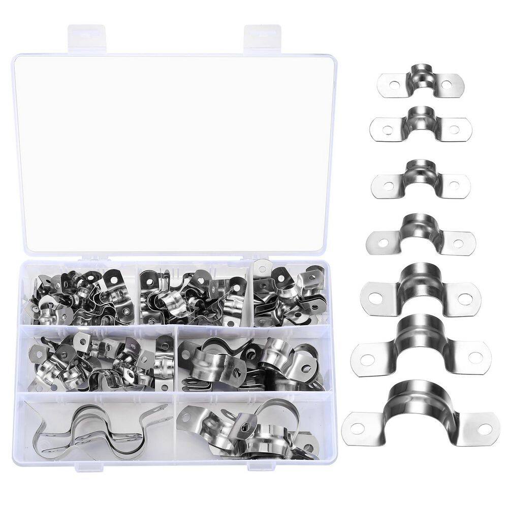 Stainless Steel Two Hole U Bracket Clamp Corrosion Resistant Rigid Pipe Strap Multi-Size 90 Pcs price history on PriceWatchPro