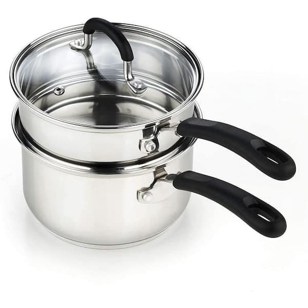 Cook N Home Double Boiler Saucepan 2-Quart, Stainless Steel Steam Melting Pot for Butter Chocolate Cheese