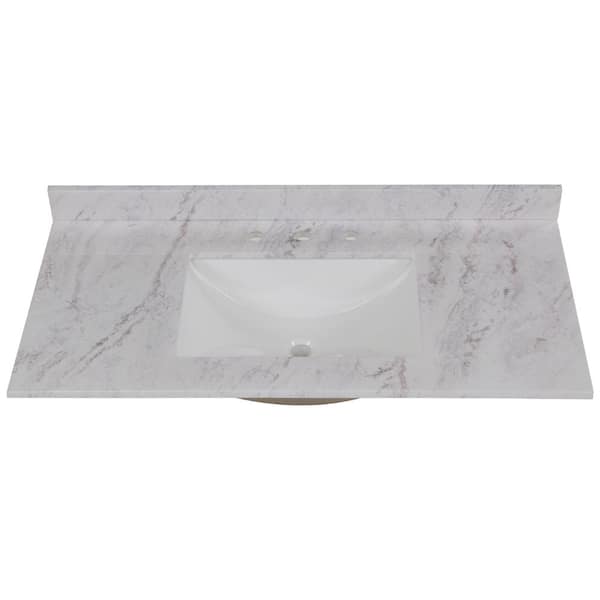 Home Decorators Collection 43 in. W x 22 in. D Engineered Solid Surface White Rectangular Single Sink Vanity Top in Lunar