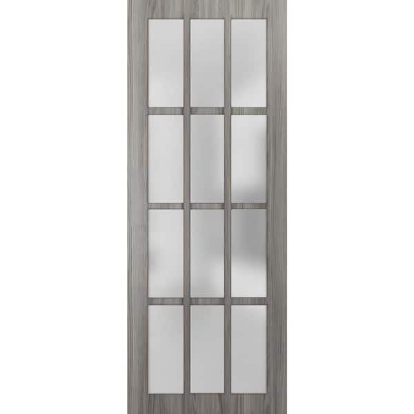 Sartodoors 3312 18 in. x 80 in. 1 Panel No Bore Solid Core Frosted Glass Gray Finished Pine Wood Interior Door Slab