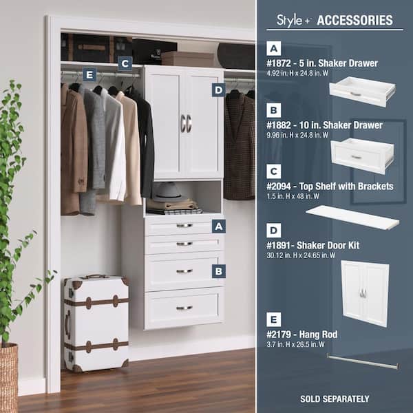 ClosetMaid Style+ 72 in. W - 113 in. W White Narrow Wood Closet