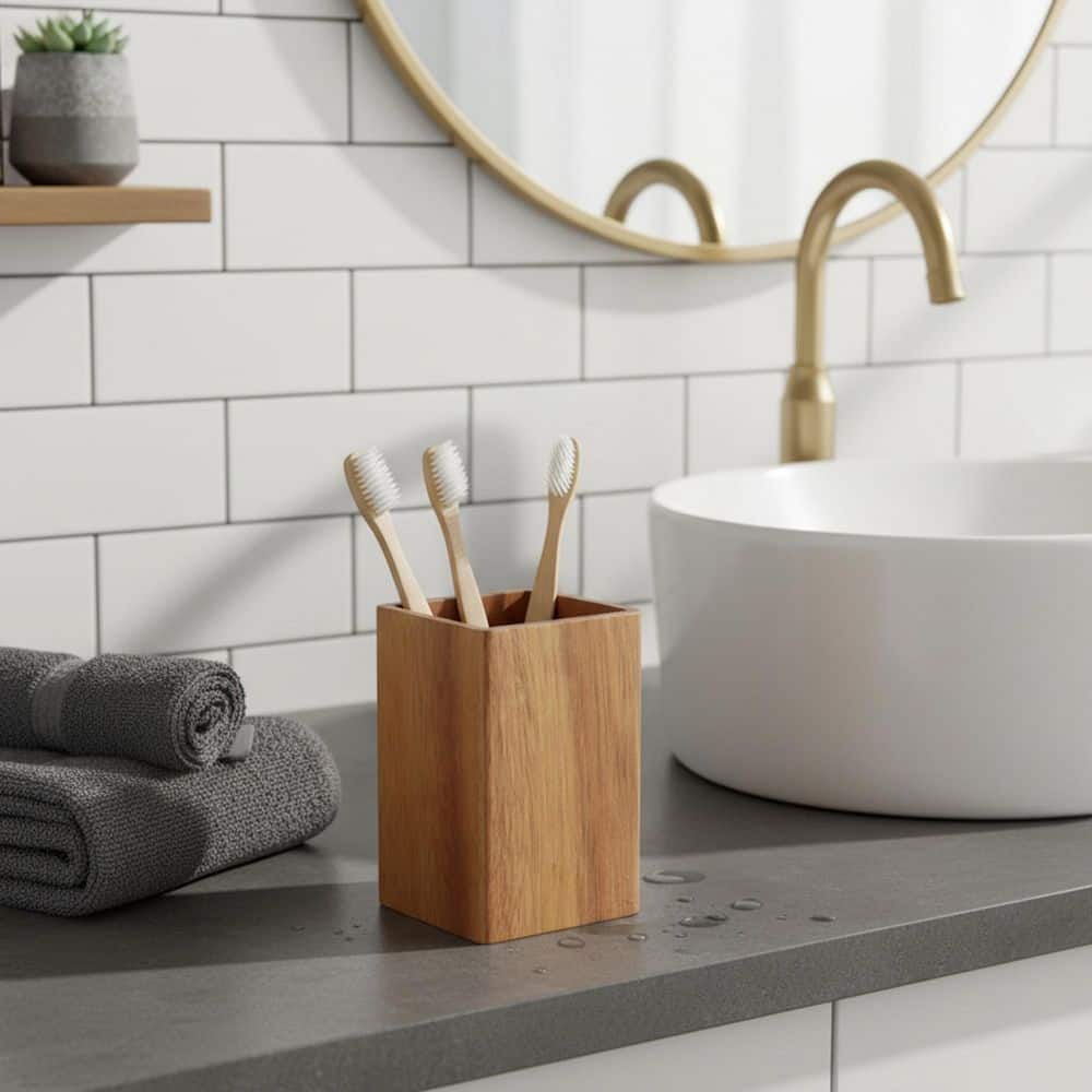 Acacia Bath Tumbler Cup/Toothbrush Holder in Wood Brown price history on PriceWatchPro