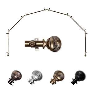 13/16" Dia Adjustable 6-Sided Bay Window Curtain Rod 28 to 48" (each side) with Douglas Finials in Antique Brass