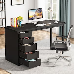Moronia 47.24 in. All Black Computer Desk with 5 Drawers, Home Office Desk with Storage(Reversible Drawer Cabinet)