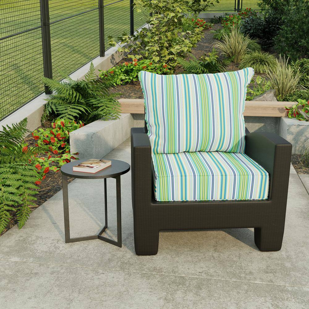 Clique Fresco Blue and Green Stripe Outdoor Deep Seat Chair Cushion Set