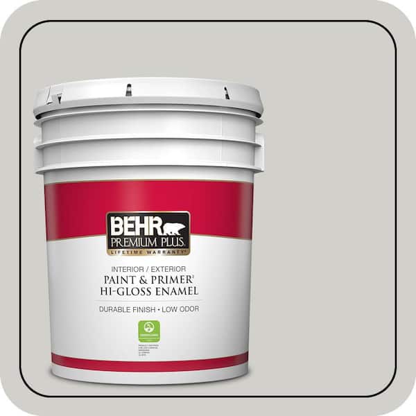 BEHR PREMIUM PLUS 5 gal. #PPF-18 Gazebo Gray Hi-Gloss Enamel Interior/Exterior Paint & Primer