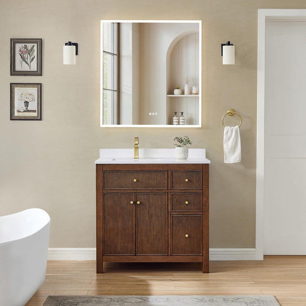 Pendry 36 in. Single Freestanding Dark Walnut Bath Vanity with White Cultured Marble Top price history on PriceWatchPro