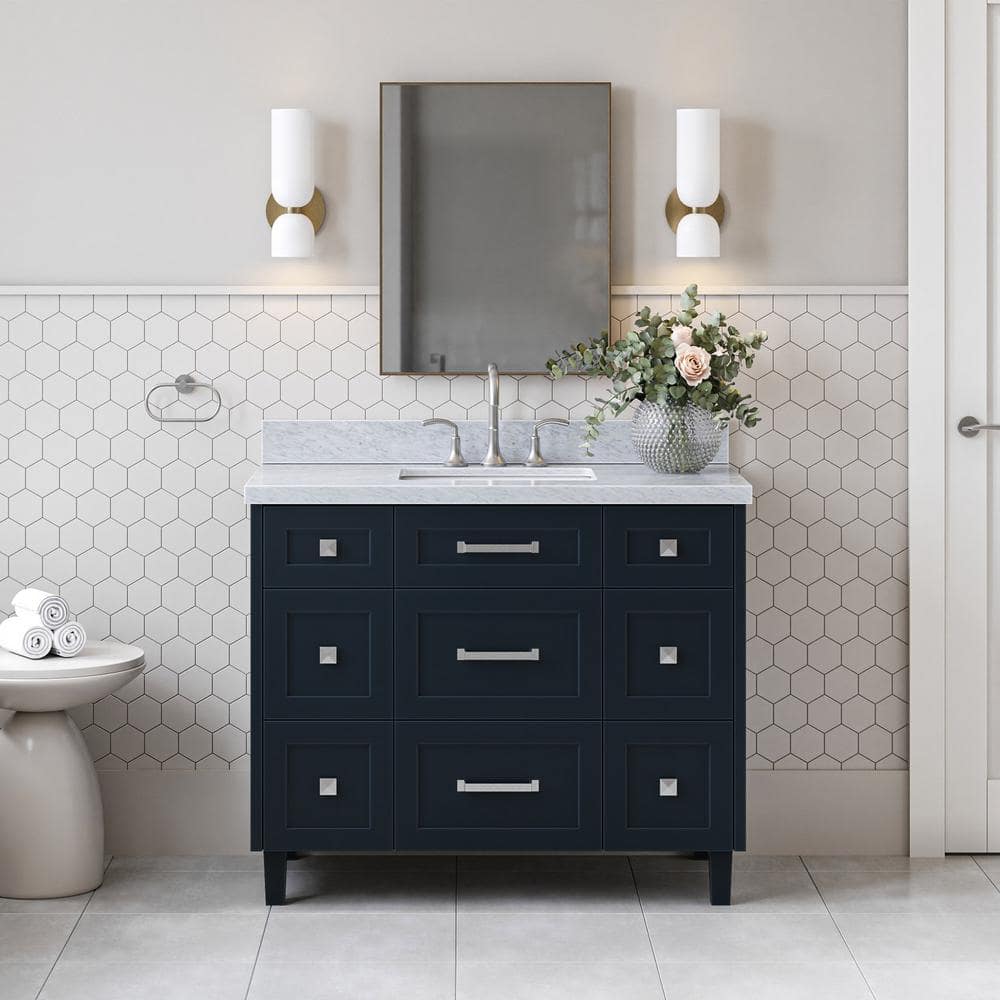 Monroe 42 in. Single Sink Freestanding Bathroom Vanity in Midnight Blue with Carrara White Marble Top price history on PriceWatchPro