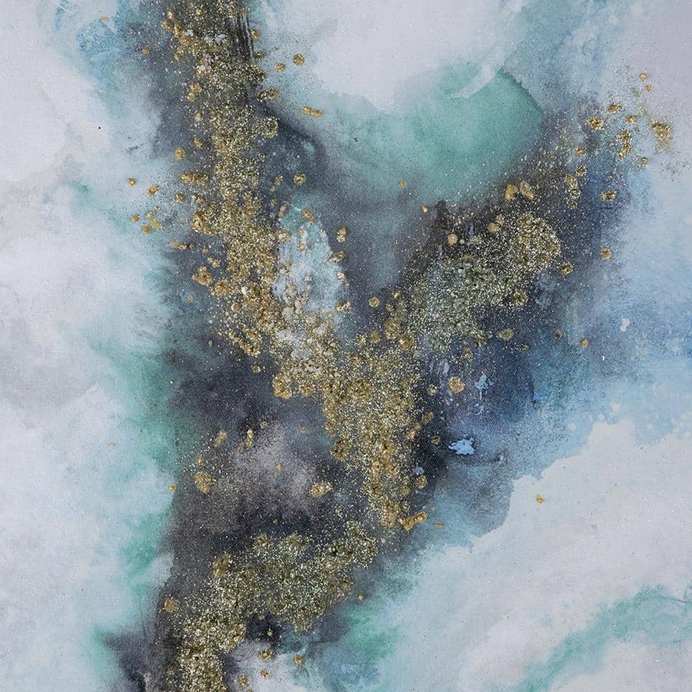 Tall Blue and Gold Abstract Canvas Wall Art Set