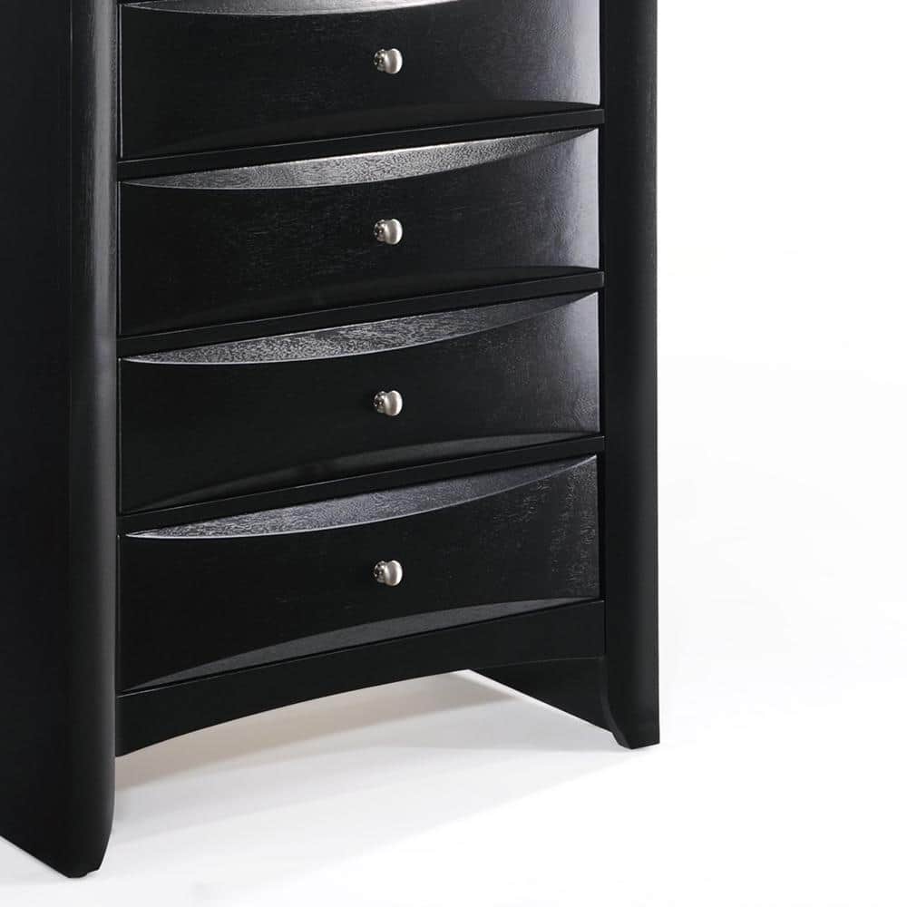 Black Hardwood 5-Drawer Chest with Dovetail and Felt Lined Drawers