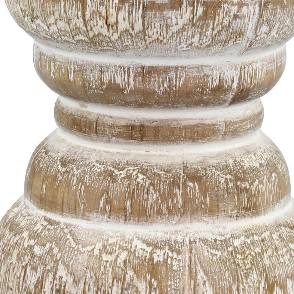 Coastal Cottage 4" Off-White Wood Pillar Candle Holder