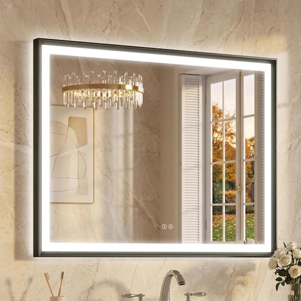 40 in. W x 30 in. H Dimmable LED Anti-Fog Modern Aluminum Bathroom Vanity Mirror with Memory Function, Brushed Black