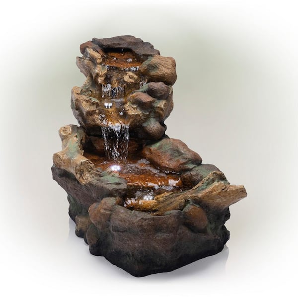 Alpine Corporation 20 in. Tall Indoor/Outdoor Stone River Rock Fountain with LED Lights