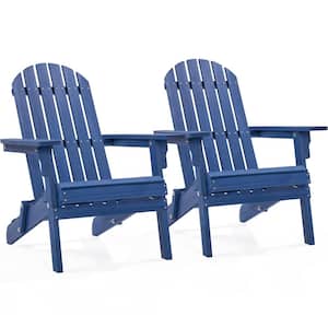 2-piece Folding Adirondack Chair Solid Wood Garden Chair Blue