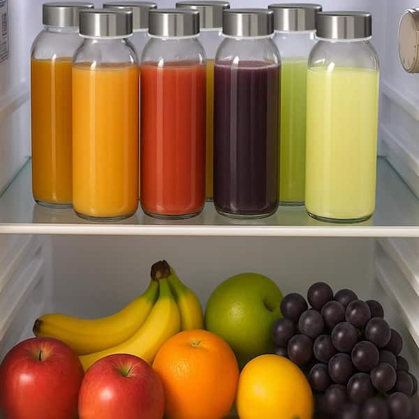 10.5 oz. Glass Water Bottle with Lids and Straw, Leak Proof Clear Smoothie Drinking Jar, Beverages Container (Pack of 8)