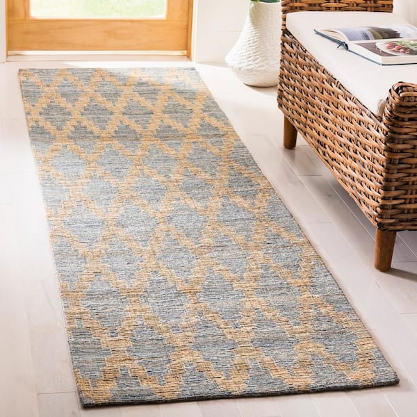 Cape Cod Light Blue/Gold 2 ft. x 8 ft. Geometric Runner Rug