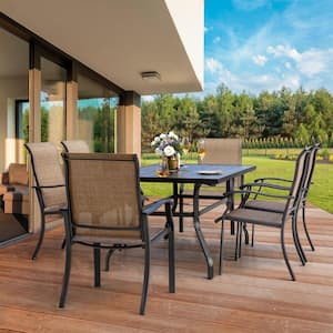 7-Pieces Rust-Free Metal Outdoor Patio Dining Set with 6 Textilene Dining Chairs and Rectangular Dining Table