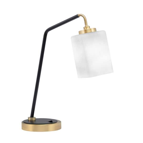 Unbranded Delgado 16.5 in. Matte Black and New Age Brass Desk Lamp with Square White Muslin Glass
