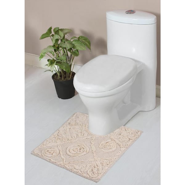 HOME WEAVERS INC Modesto Bath Rug 100% Cotton Bath Rugs Set, 20 in. x20 in. Contour, Ivory