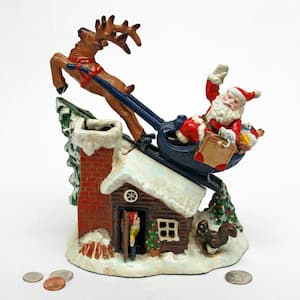 9.5 in. x 9.5 in. Santa's Christmas Sleigh Ride Die-Cast Iron Mechanical Coin Bank