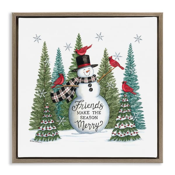 Stupell Industries Winter Friendship Snowman by Deb Strain 1-Piece Floater Frame Graphic Print Typography Poster Art Print 18 in. x 18 in.