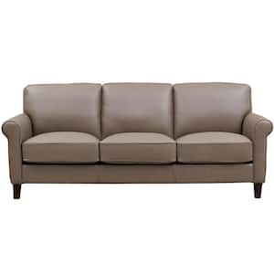 Laguna 84 in. Rolled Arms Top Grain Leather Rectangle 3-Seater Sofa in Brown