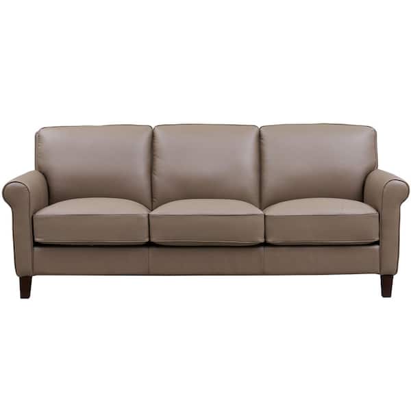 Laguna 84 in. Rolled Arms Top Grain Leather Rectangle 3-Seater Sofa in Brown