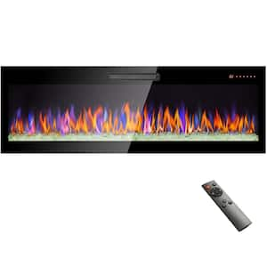 60 in. Wall Mounted Electric Fireplace Recessed Ultra Thin Tempered Glass Front Heater with Remote, Multi-Color Flame