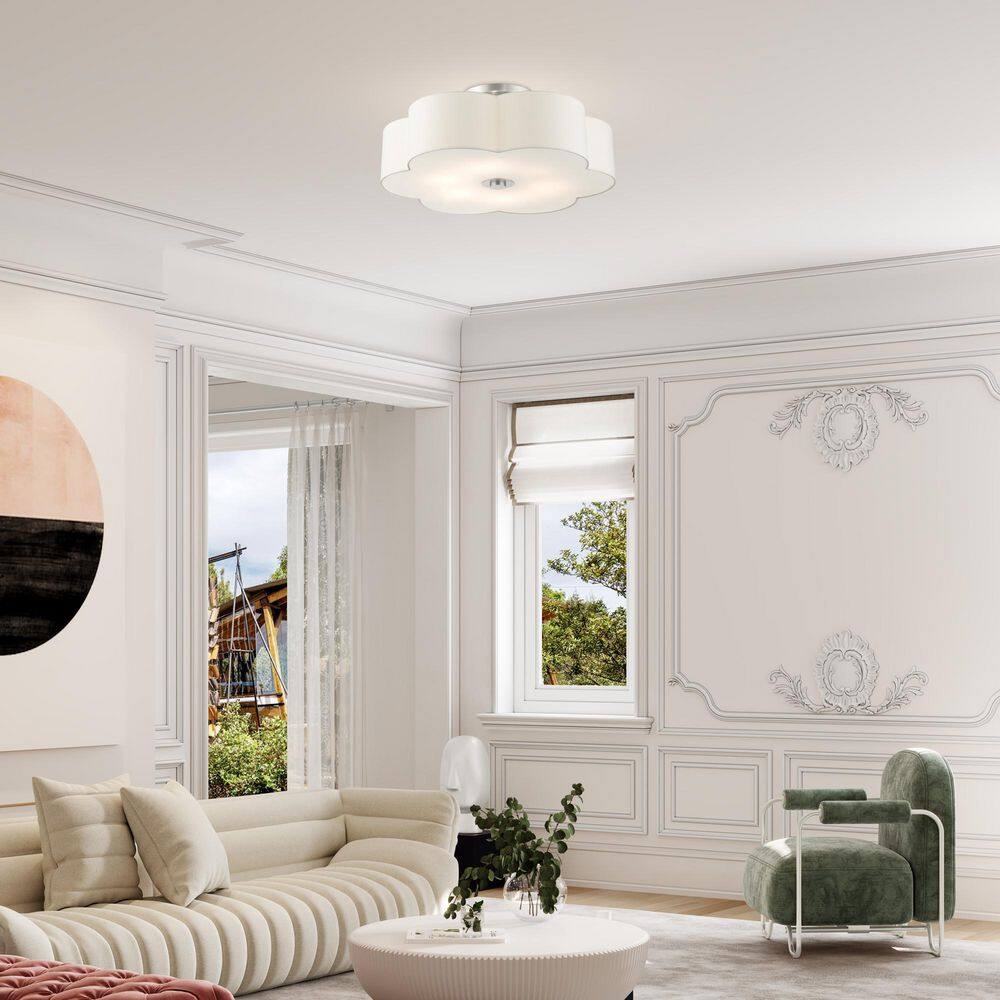 Chelsea Brushed Nickel 6-Light Semi-Flush Mount with Scalloped Shade