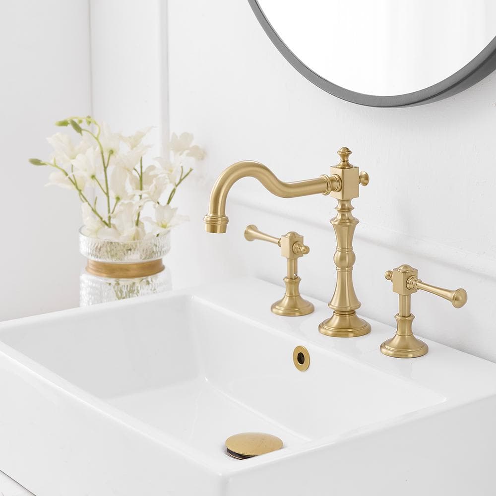 Brushed Gold Antique Brass Double Handle Widespread Bathroom Faucet