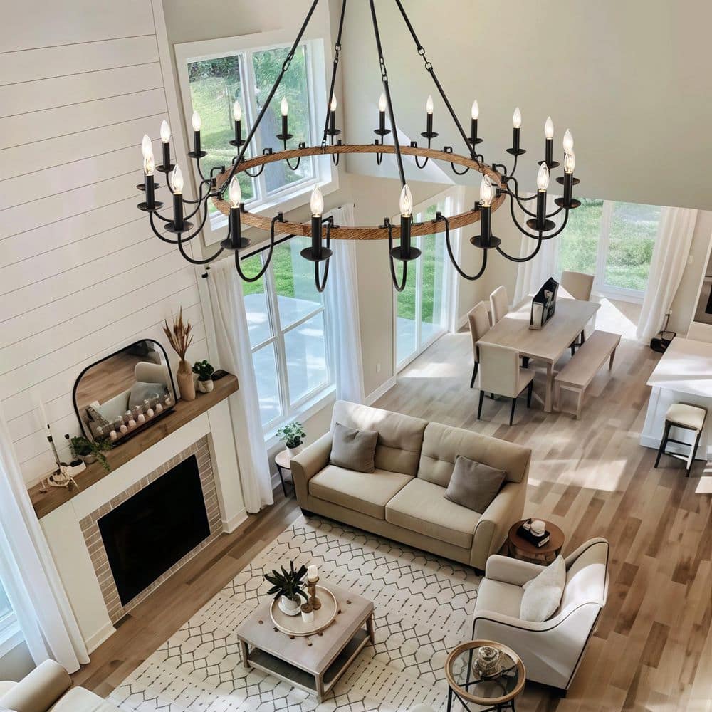 20-Light Black Wagon Wheel Chandelier,Rustic Wood Chandeliers,Farmhouse Candle Light Fixture for Living Room Dining Room price history on PriceWatchPro